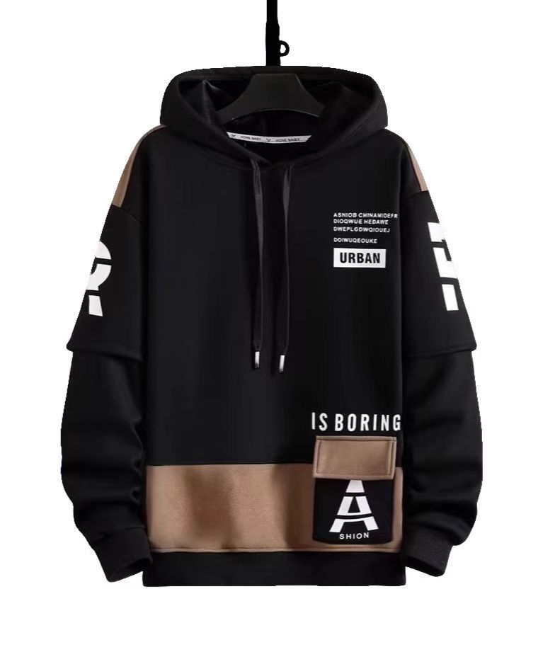 Teen Boys'  Hoodies Trendy Patchwork Fleece-lined Hooded Sweatshirts for Junior High & High School Students, Stylish Color Block Long Sleeve Pullover with Pocket, Cool Casual Streetwear for Teenagers