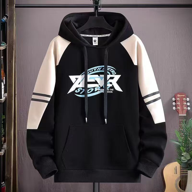 Teen Boys'  Hoodies Trendy Patchwork Fleece-lined Hooded Sweatshirts for Junior High & High School Students, Stylish Color Block Long Sleeve Pullover with Pocket, Cool Casual Streetwear for Teenagers