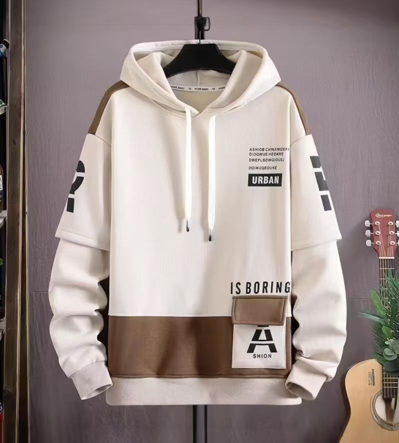 Teen Boys'  Hoodies Trendy Patchwork Fleece-lined Hooded Sweatshirts for Junior High & High School Students, Stylish Color Block Long Sleeve Pullover with Pocket, Cool Casual Streetwear for Teenagers