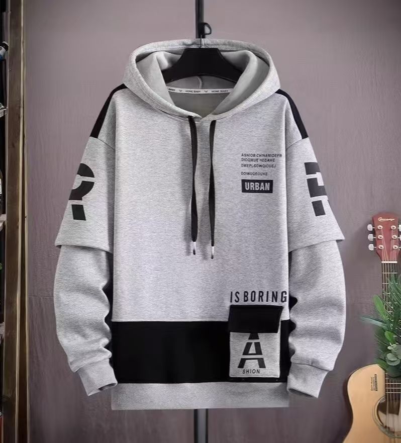 Teen Boys'  Hoodies Trendy Patchwork Fleece-lined Hooded Sweatshirts for Junior High & High School Students, Stylish Color Block Long Sleeve Pullover with Pocket, Cool Casual Streetwear for Teenagers
