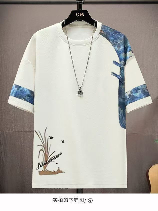 Chinese Style Men's Summer 2-Piece Set, Loose Casual Short Sleeve T-Shirt & Shorts, Retro Printed Tang Suit Inspired Outfit, Fashionable Cool Streetwear for Teenagers and Adults, Breathable Oversized