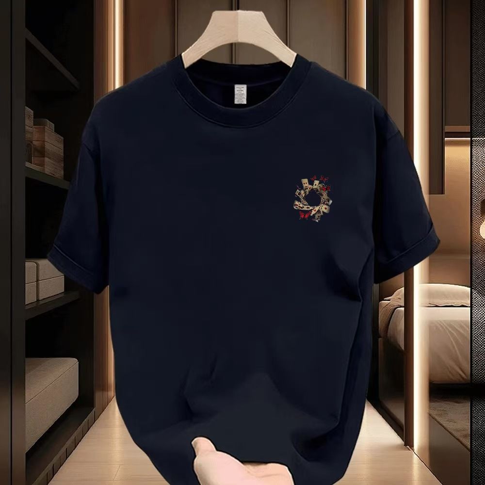 Men's High-Quality Short-Sleeve T-Shirt: American casual crew neck, breathable fabric. Trendy prints in black/white. Versatile for daily/streetwear. Comfortable fit, durable material.