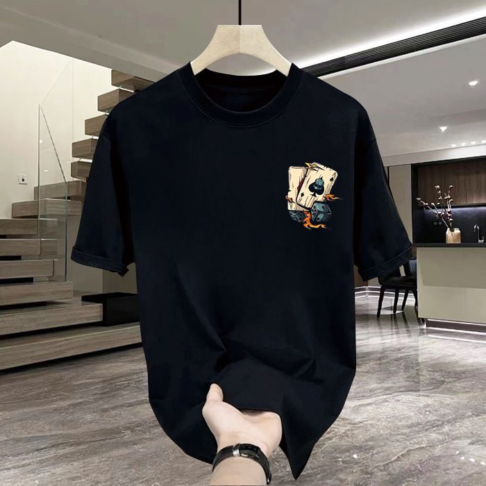 Men's High-Quality Short-Sleeve T-Shirt: American casual crew neck, breathable fabric. Trendy prints in black/white. Versatile for daily/streetwear. Comfortable fit, durable material.