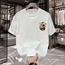 Men's High-Quality Short-Sleeve T-Shirt: American casual crew neck, breathable fabric. Trendy prints in black/white. Versatile for daily/streetwear. Comfortable fit, durable material.