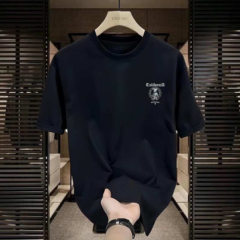 Men's High-Quality Short-Sleeve T-Shirt: American casual crew neck, breathable fabric. Trendy prints in black/white. Versatile for daily/streetwear. Comfortable fit, durable material.