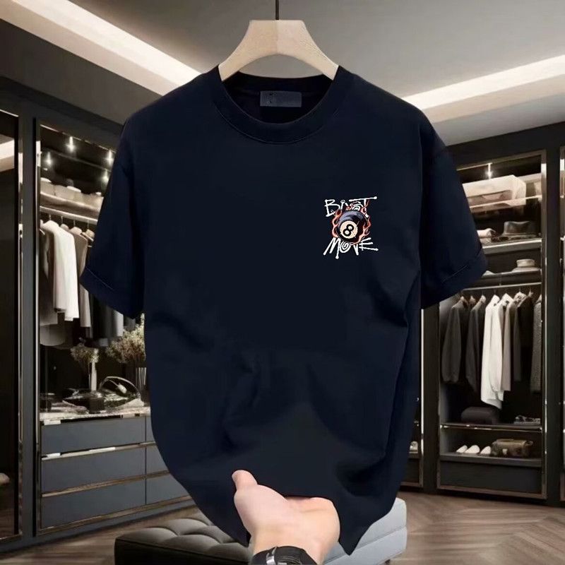 Men's High-Quality Short-Sleeve T-Shirt: American casual crew neck, breathable fabric. Trendy prints in black/white. Versatile for daily/streetwear. Comfortable fit, durable material.
