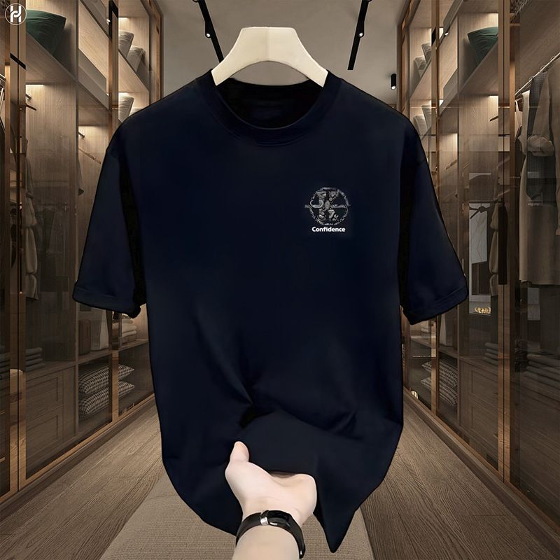 Men's High-Quality Short-Sleeve T-Shirt: American casual crew neck, breathable fabric. Trendy prints in black/white. Versatile for daily/streetwear. Comfortable fit, durable material.