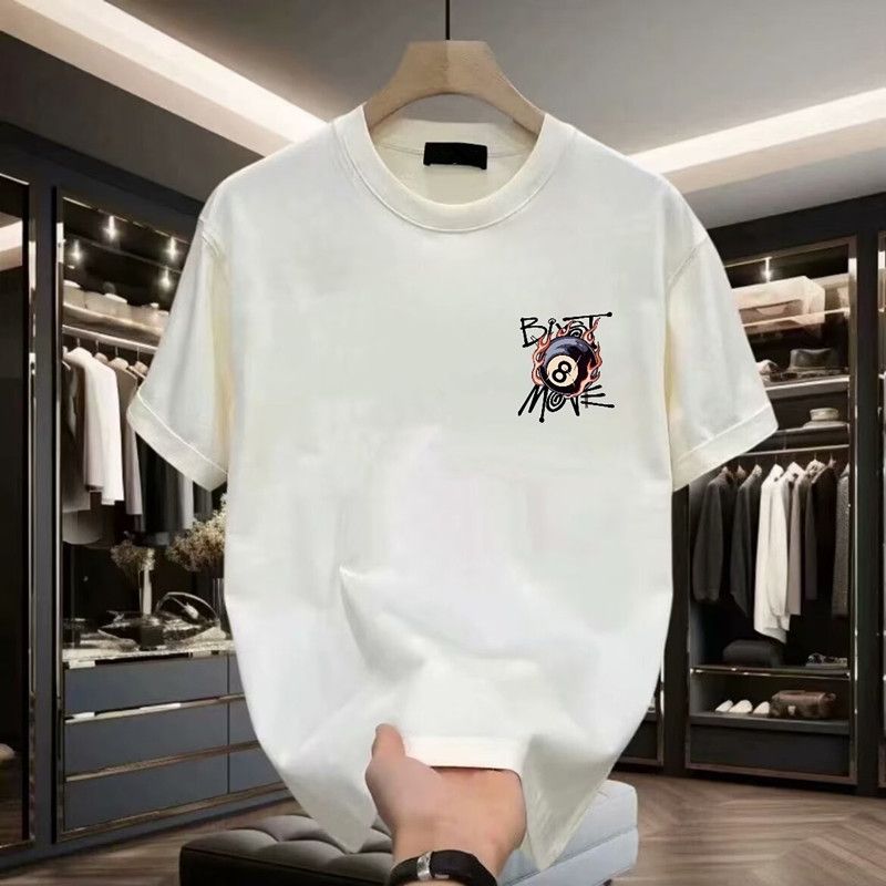 Men's High-Quality Short-Sleeve T-Shirt: American casual crew neck, breathable fabric. Trendy prints in black/white. Versatile for daily/streetwear. Comfortable fit, durable material.