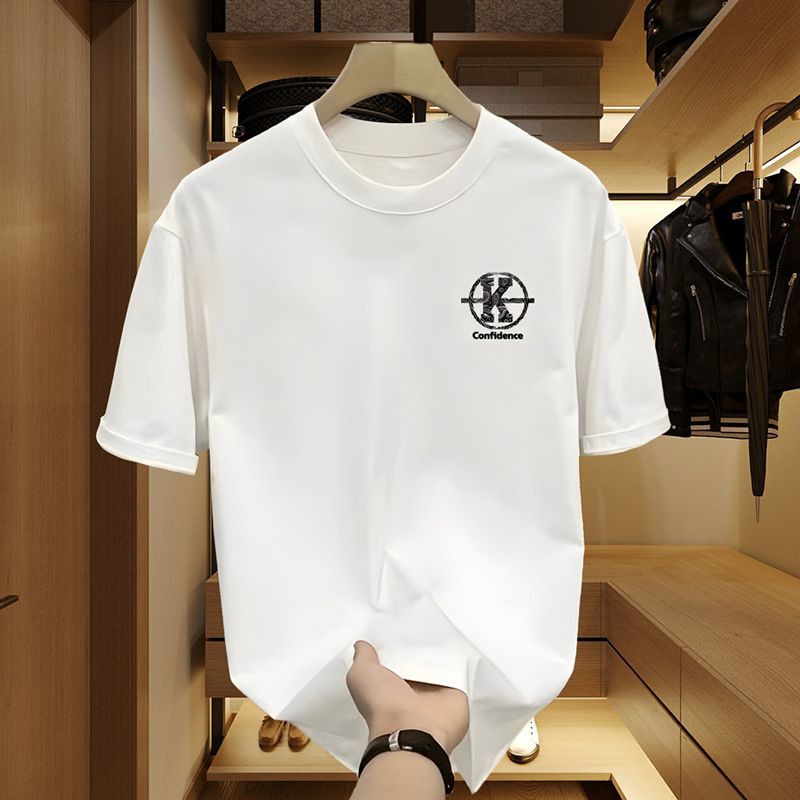 Men's High-Quality Short-Sleeve T-Shirt: American casual crew neck, breathable fabric. Trendy prints in black/white. Versatile for daily/streetwear. Comfortable fit, durable material.