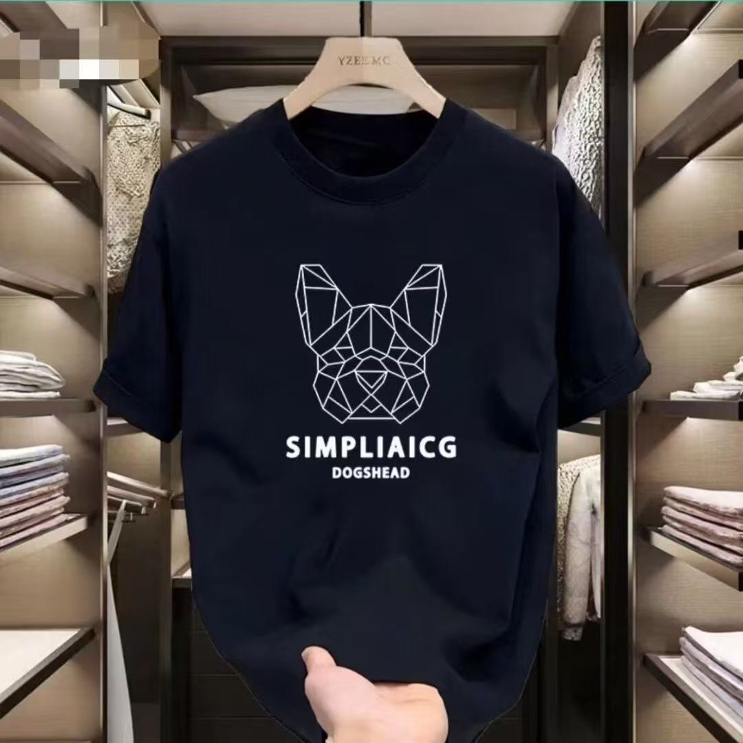 Men's High-Quality Short-Sleeve T-Shirt: American casual crew neck, breathable fabric. Trendy prints in black/white. Versatile for daily/streetwear. Comfortable fit, durable material.