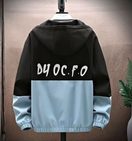 Men's Fashion Casual Jacket, Teenager Korean Style Workwear Hooded Coat, Trendy Loose Fit Hoodie Jacket for Students, Lightweight Windbreaker with Contrast Color Block Design, Stylish Streetwear