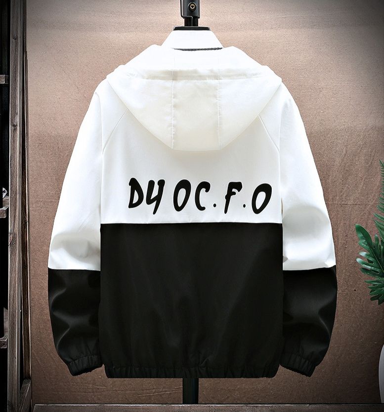 Men's Fashion Casual Jacket, Teenager Korean Style Workwear Hooded Coat, Trendy Loose Fit Hoodie Jacket for Students, Lightweight Windbreaker with Contrast Color Block Design, Stylish Streetwear