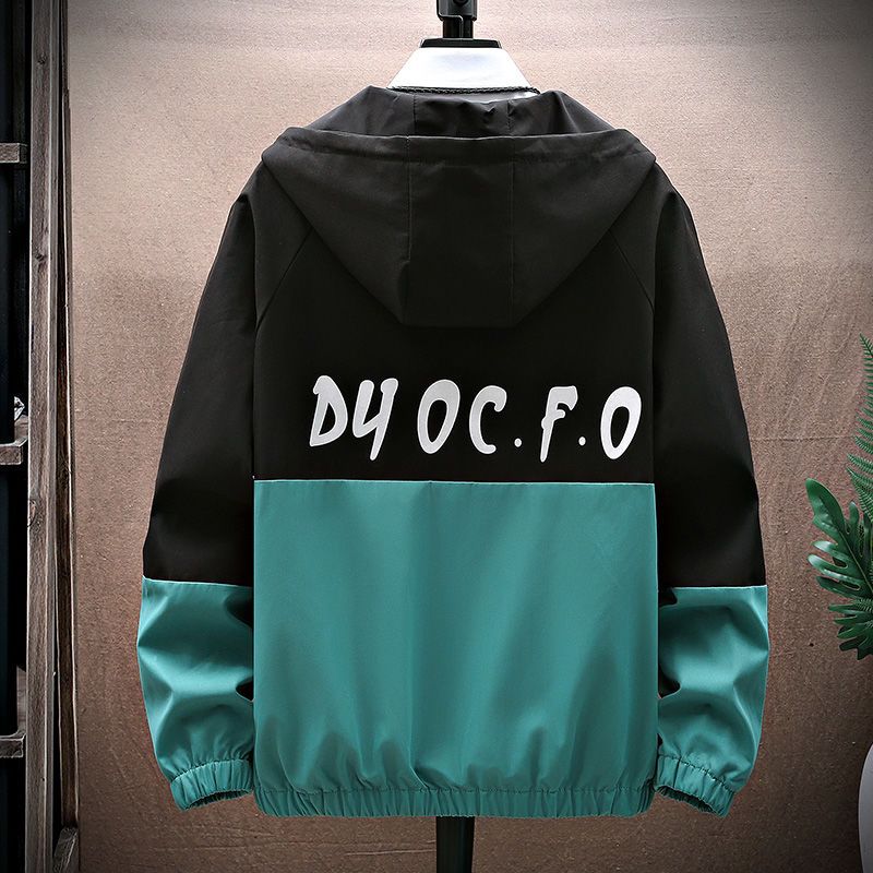 Men's Fashion Casual Jacket, Teenager Korean Style Workwear Hooded Coat, Trendy Loose Fit Hoodie Jacket for Students, Lightweight Windbreaker with Contrast Color Block Design, Stylish Streetwear