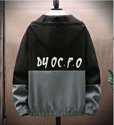 Men's Fashion Casual Jacket, Teenager Korean Style Workwear Hooded Coat, Trendy Loose Fit Hoodie Jacket for Students, Lightweight Windbreaker with Contrast Color Block Design, Stylish Streetwear