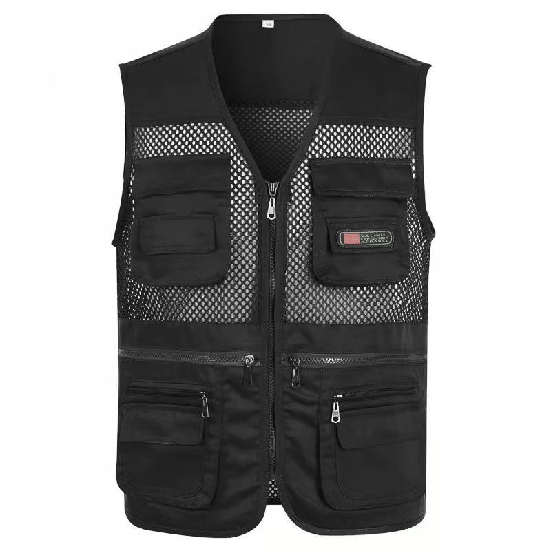 Men's V-Neck Multi-Pocket Vest, Casual Sleeveless Gilet for Dad, Outdoor Photography & Fishing Waistcoat, Breathable Mesh & All-Season Versions, Durable Utility Vest with Multiple Pockets