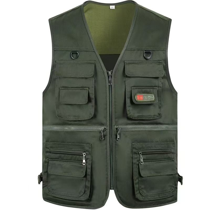 Men's V-Neck Multi-Pocket Vest, Casual Sleeveless Gilet for Dad, Outdoor Photography & Fishing Waistcoat, Breathable Mesh & All-Season Versions, Durable Utility Vest with Multiple Pockets