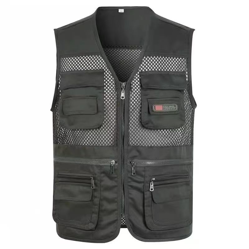 Men's V-Neck Multi-Pocket Vest, Casual Sleeveless Gilet for Dad, Outdoor Photography & Fishing Waistcoat, Breathable Mesh & All-Season Versions, Durable Utility Vest with Multiple Pockets