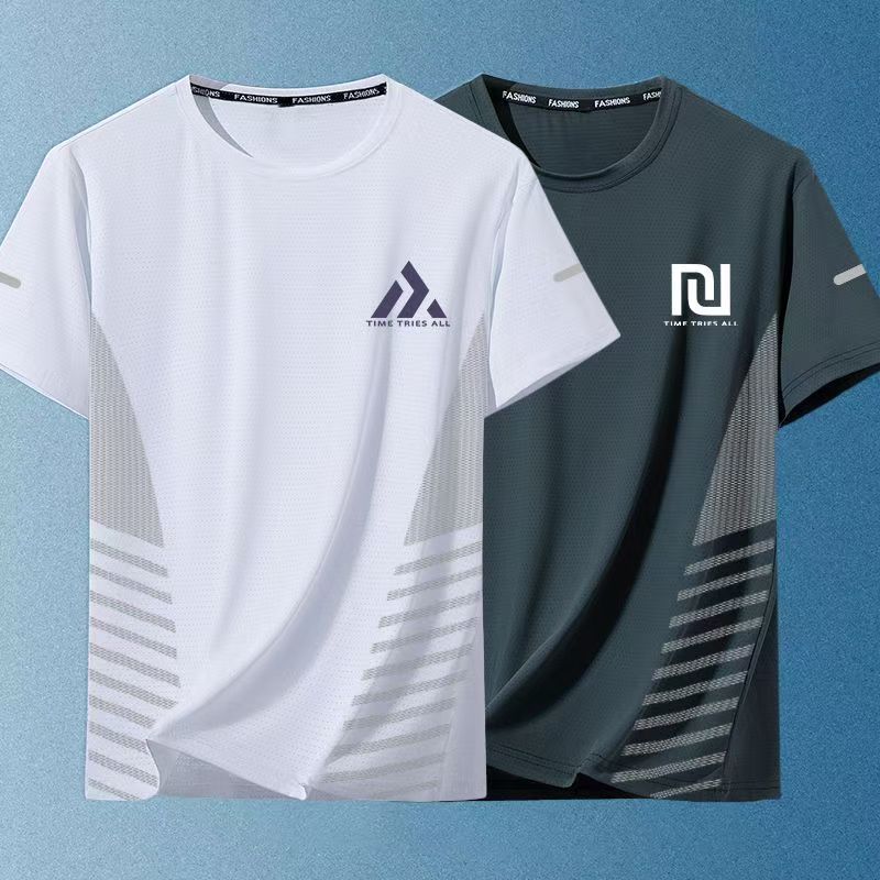 2-PCS Men's New Summer Trendy Ice Silk Tees, Streetwear Crew Neck Loose Fit Short Sleeve T-Shirts, Breathable Lightweight Soft Casual Tops, Fashion Half Sleeve Shirts for Men Daily Outdoor Wear