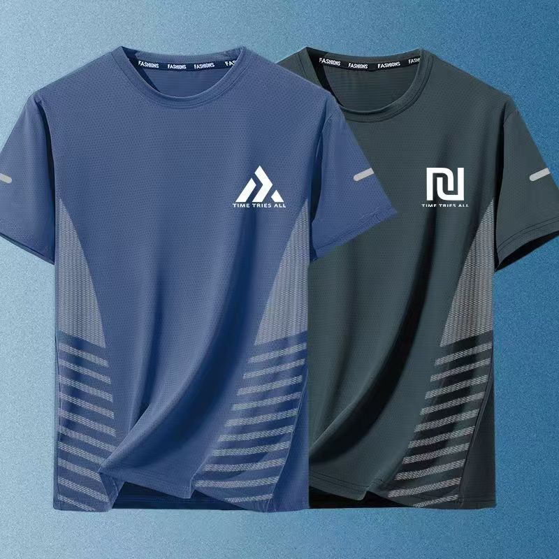 2-PCS Men's New Summer Trendy Ice Silk Tees, Streetwear Crew Neck Loose Fit Short Sleeve T-Shirts, Breathable Lightweight Soft Casual Tops, Fashion Half Sleeve Shirts for Men Daily Outdoor Wear