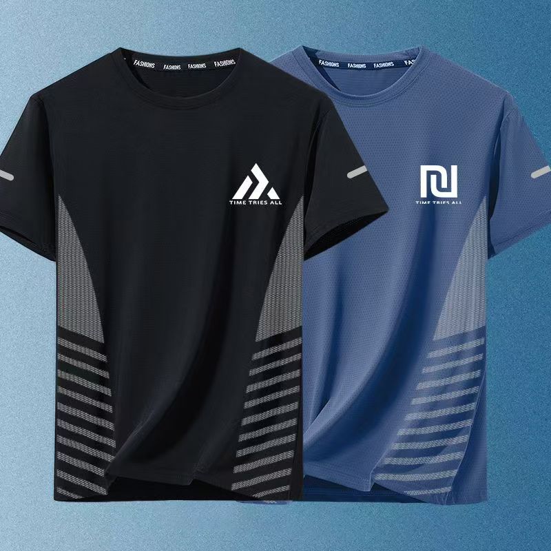 2-PCS Men's New Summer Trendy Ice Silk Tees, Streetwear Crew Neck Loose Fit Short Sleeve T-Shirts, Breathable Lightweight Soft Casual Tops, Fashion Half Sleeve Shirts for Men Daily Outdoor Wear