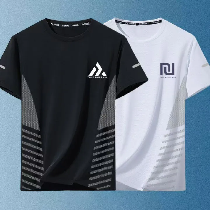 2-PCS Men's New Summer Trendy Ice Silk Tees, Streetwear Crew Neck Loose Fit Short Sleeve T-Shirts, Breathable Lightweight Soft Casual Tops, Fashion Half Sleeve Shirts for Men Daily Outdoor Wear