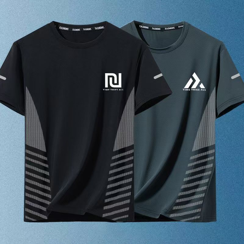 2-PCS Men's New Summer Trendy Ice Silk Tees, Streetwear Crew Neck Loose Fit Short Sleeve T-Shirts, Breathable Lightweight Soft Casual Tops, Fashion Half Sleeve Shirts for Men Daily Outdoor Wear