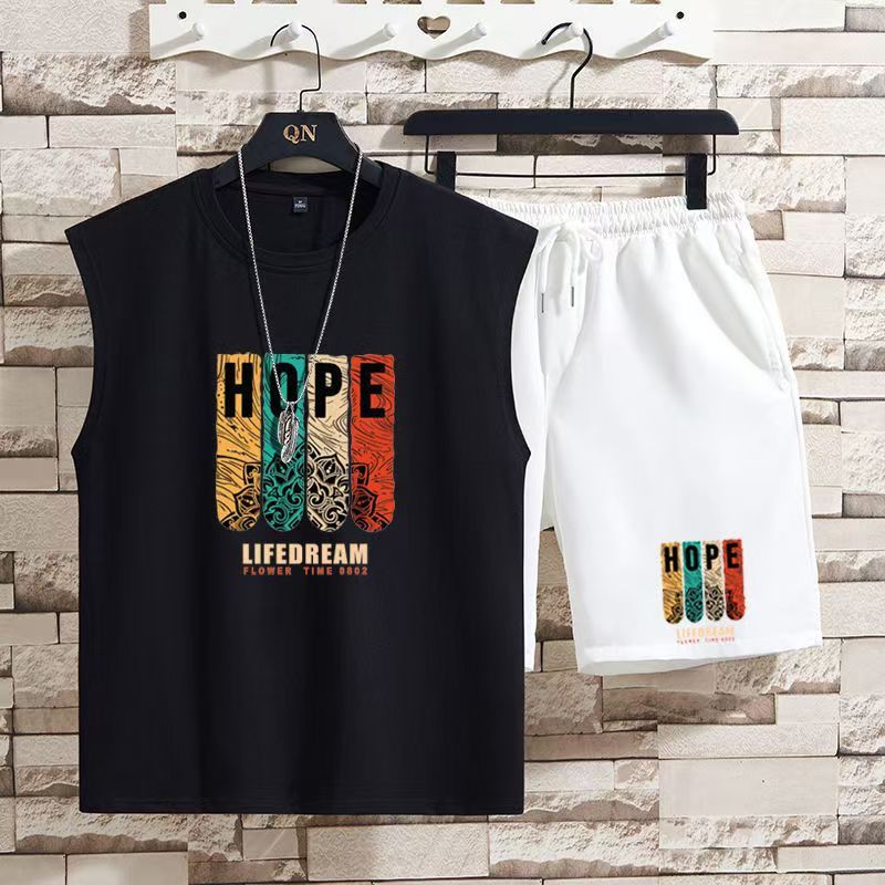 2-pcs Boys Streetwear Tank Top & Shorts Set, Teen Trendy Sleeveless Vest & 5-Inch Shorts, Casual Breathable Summer Outfit for Teen Boys, Fashion Hip Hop Loose Fit Sportswear Set Daily Wear