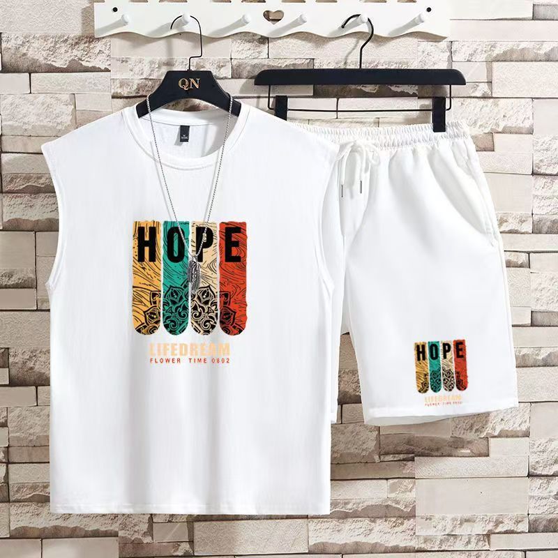 2-pcs Boys Streetwear Tank Top & Shorts Set, Teen Trendy Sleeveless Vest & 5-Inch Shorts, Casual Breathable Summer Outfit for Teen Boys, Fashion Hip Hop Loose Fit Sportswear Set Daily Wear