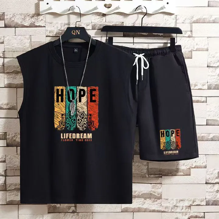 2-pcs Boys Streetwear Tank Top & Shorts Set, Teen Trendy Sleeveless Vest & 5-Inch Shorts, Casual Breathable Summer Outfit for Teen Boys, Fashion Hip Hop Loose Fit Sportswear Set Daily Wear