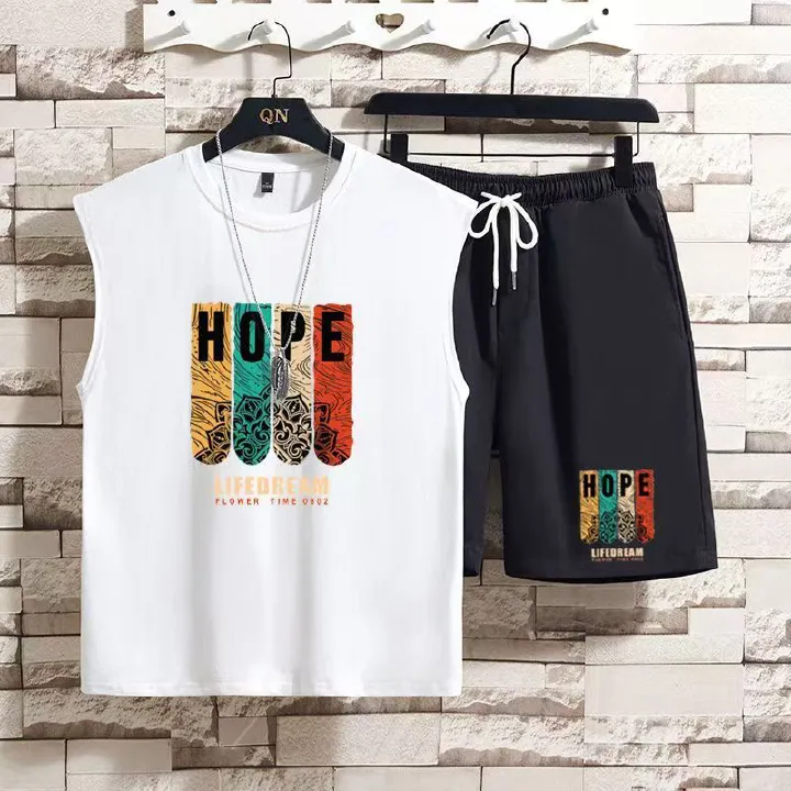 2-pcs Boys Streetwear Tank Top & Shorts Set, Teen Trendy Sleeveless Vest & 5-Inch Shorts, Casual Breathable Summer Outfit for Teen Boys, Fashion Hip Hop Loose Fit Sportswear Set Daily Wear