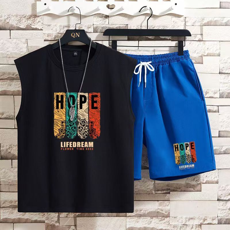 2-pcs Boys Streetwear Tank Top & Shorts Set, Teen Trendy Sleeveless Vest & 5-Inch Shorts, Casual Breathable Summer Outfit for Teen Boys, Fashion Hip Hop Loose Fit Sportswear Set Daily Wear