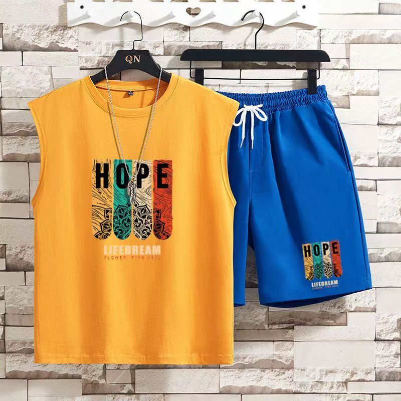 2-pcs Boys Streetwear Tank Top & Shorts Set, Teen Trendy Sleeveless Vest & 5-Inch Shorts, Casual Breathable Summer Outfit for Teen Boys, Fashion Hip Hop Loose Fit Sportswear Set Daily Wear