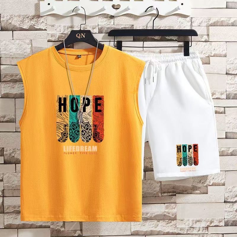 2-pcs Boys Streetwear Tank Top & Shorts Set, Teen Trendy Sleeveless Vest & 5-Inch Shorts, Casual Breathable Summer Outfit for Teen Boys, Fashion Hip Hop Loose Fit Sportswear Set Daily Wear