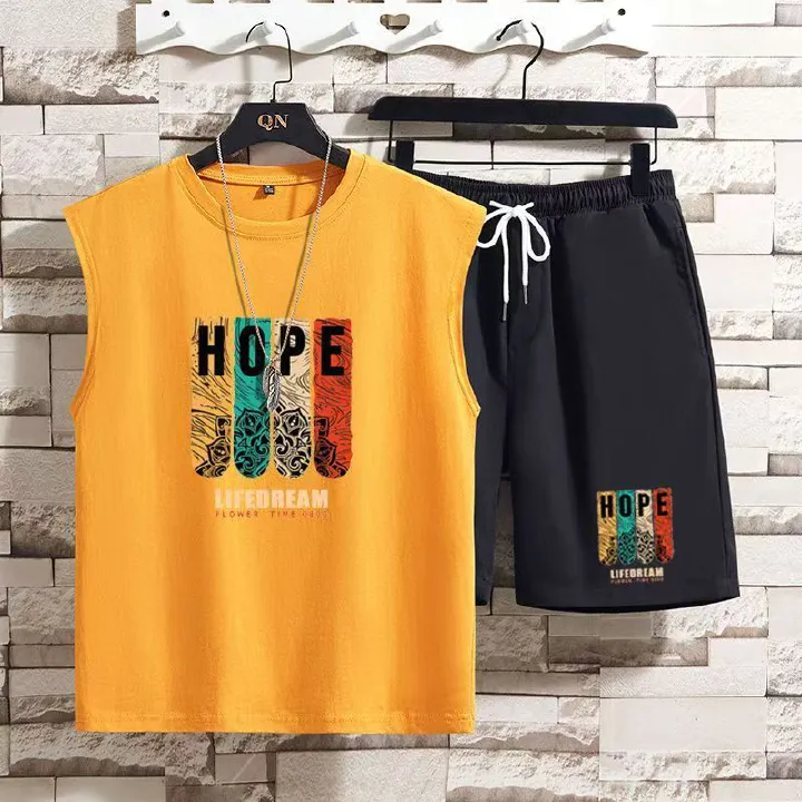 2-pcs Boys Streetwear Tank Top & Shorts Set, Teen Trendy Sleeveless Vest & 5-Inch Shorts, Casual Breathable Summer Outfit for Teen Boys, Fashion Hip Hop Loose Fit Sportswear Set Daily Wear