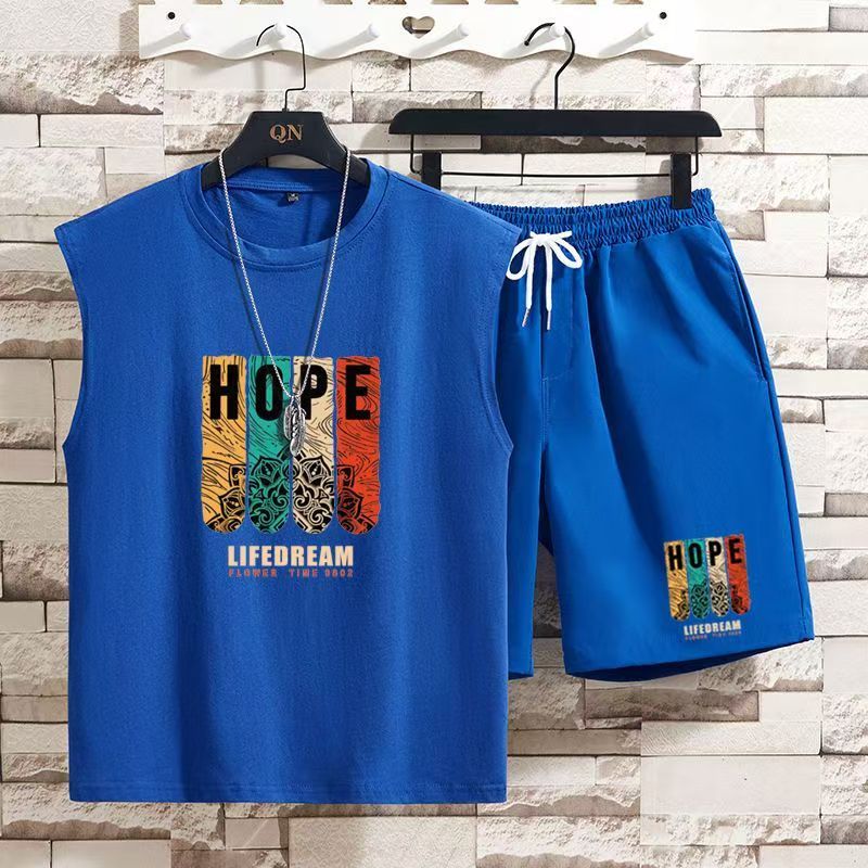 2-pcs Boys Streetwear Tank Top & Shorts Set, Teen Trendy Sleeveless Vest & 5-Inch Shorts, Casual Breathable Summer Outfit for Teen Boys, Fashion Hip Hop Loose Fit Sportswear Set Daily Wear