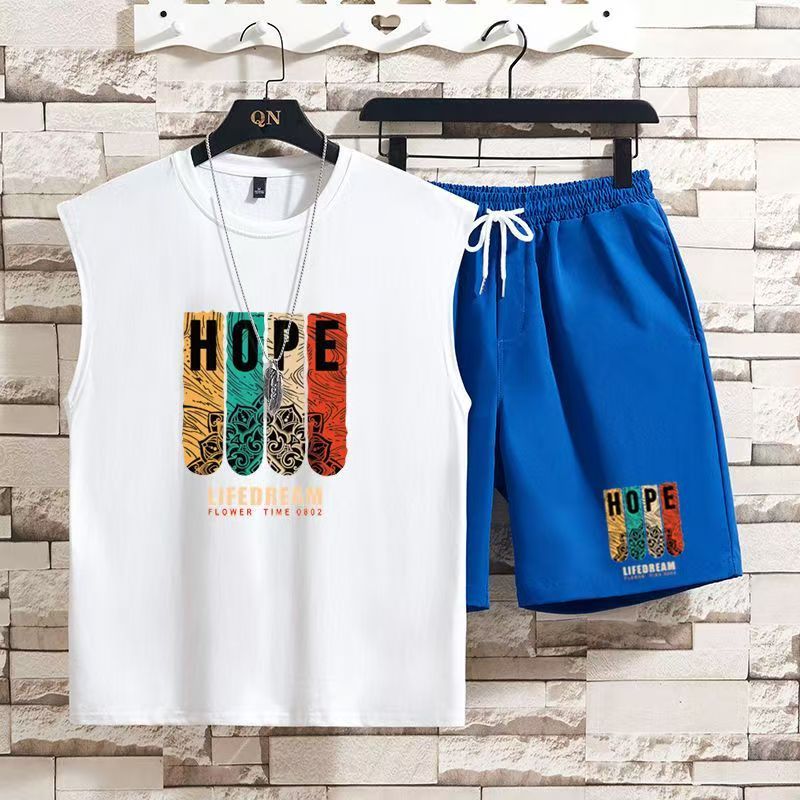 2-pcs Boys Streetwear Tank Top & Shorts Set, Teen Trendy Sleeveless Vest & 5-Inch Shorts, Casual Breathable Summer Outfit for Teen Boys, Fashion Hip Hop Loose Fit Sportswear Set Daily Wear