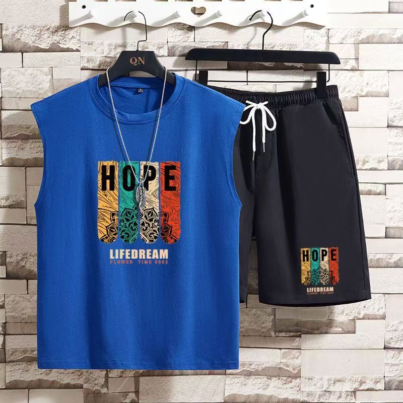 2-pcs Boys Streetwear Tank Top & Shorts Set, Teen Trendy Sleeveless Vest & 5-Inch Shorts, Casual Breathable Summer Outfit for Teen Boys, Fashion Hip Hop Loose Fit Sportswear Set Daily Wear