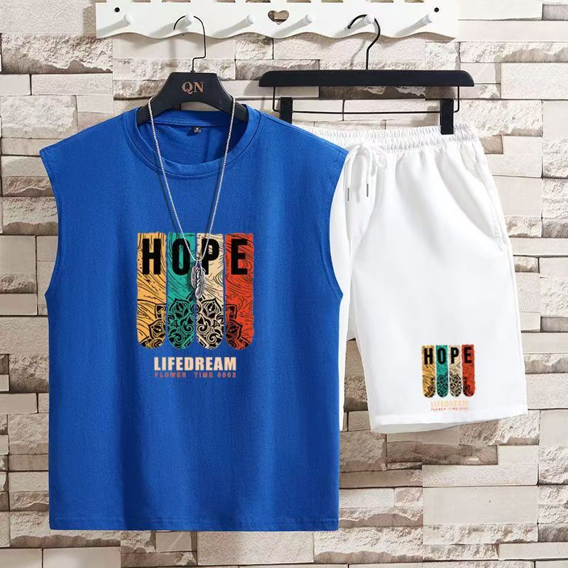 2-pcs Boys Streetwear Tank Top & Shorts Set, Teen Trendy Sleeveless Vest & 5-Inch Shorts, Casual Breathable Summer Outfit for Teen Boys, Fashion Hip Hop Loose Fit Sportswear Set Daily Wear