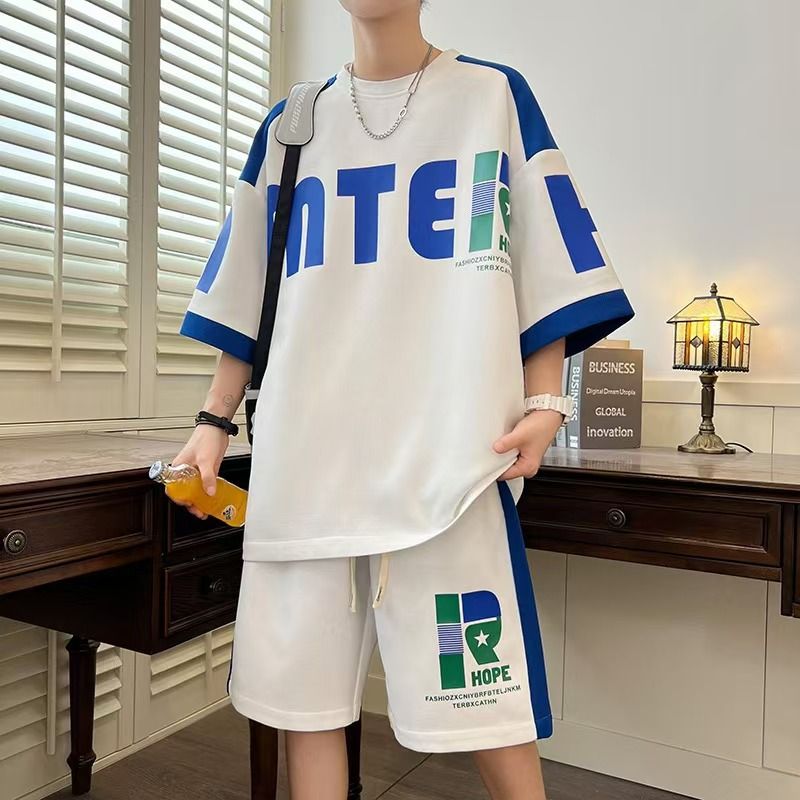 Summer Breathable Youth Waffle Knit T-Shirt & Shorts Set for Men | Korean Style Casual Fashion, Trendy & Handsome Two-Piece Outfit for Students & Teenagers, Plus Size Available