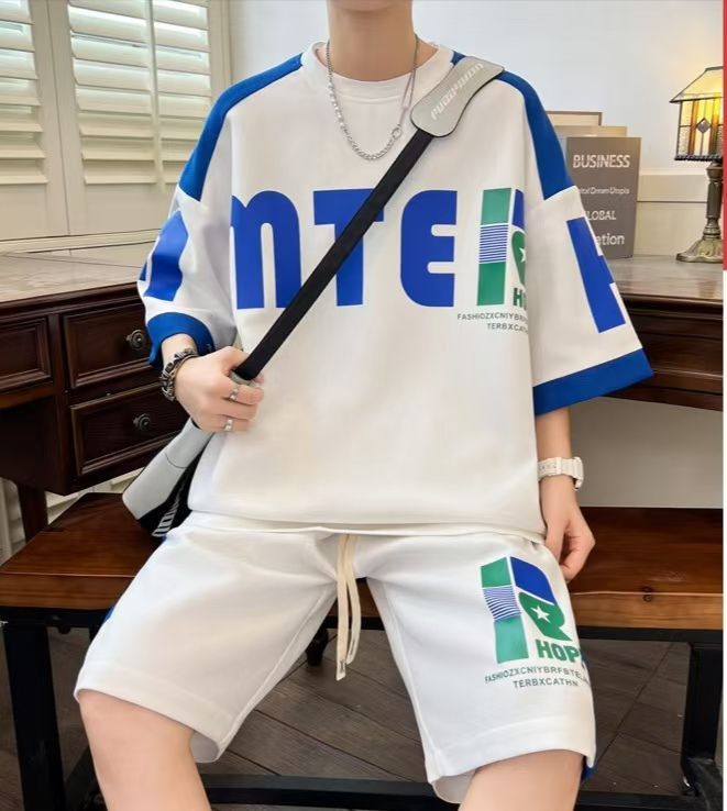 Summer Breathable Youth Waffle Knit T-Shirt & Shorts Set for Men | Korean Style Casual Fashion, Trendy & Handsome Two-Piece Outfit for Students & Teenagers, Plus Size Available