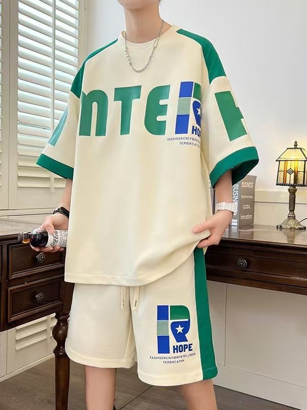 Summer Breathable Youth Waffle Knit T-Shirt & Shorts Set for Men | Korean Style Casual Fashion, Trendy & Handsome Two-Piece Outfit for Students & Teenagers, Plus Size Available