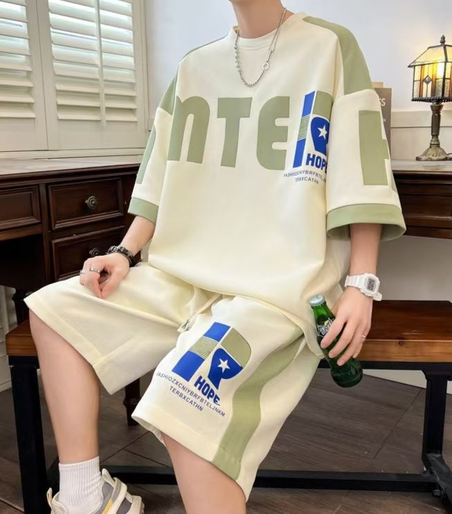 Summer Breathable Youth Waffle Knit T-Shirt & Shorts Set for Men | Korean Style Casual Fashion, Trendy & Handsome Two-Piece Outfit for Students & Teenagers, Plus Size Available