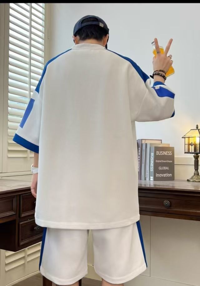 Summer Breathable Youth Waffle Knit T-Shirt & Shorts Set for Men | Korean Style Casual Fashion, Trendy & Handsome Two-Piece Outfit for Students & Teenagers, Plus Size Available