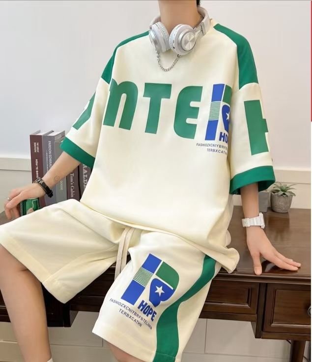 Summer Breathable Youth Waffle Knit T-Shirt & Shorts Set for Men | Korean Style Casual Fashion, Trendy & Handsome Two-Piece Outfit for Students & Teenagers, Plus Size Available