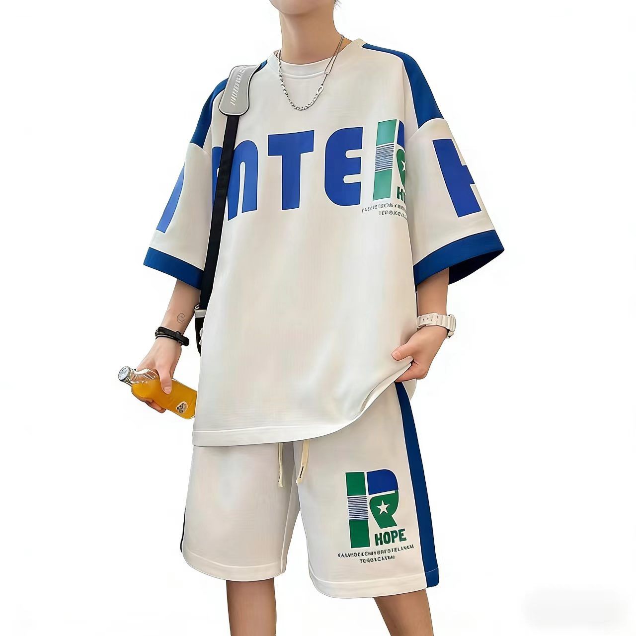 Summer Breathable Youth Waffle Knit T-Shirt & Shorts Set for Men | Korean Style Casual Fashion, Trendy & Handsome Two-Piece Outfit for Students & Teenagers, Plus Size Available