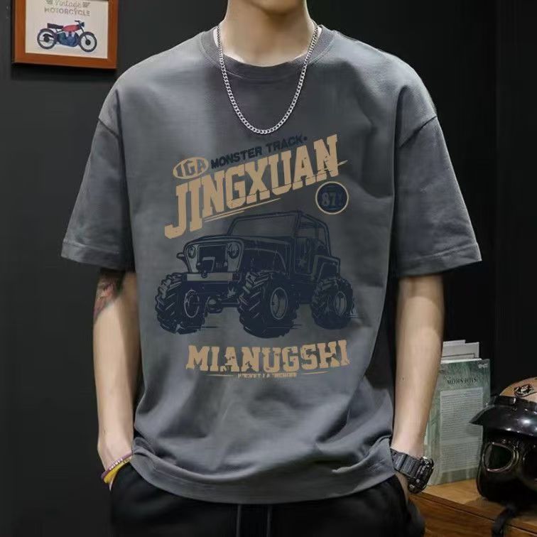 100% Cotton Cool Motorcycle Style T-Shirt for Men | High-Temp Print, No Peeling | Loose Fit Breathable Casual Tee | Trendy Streetwear for Summer