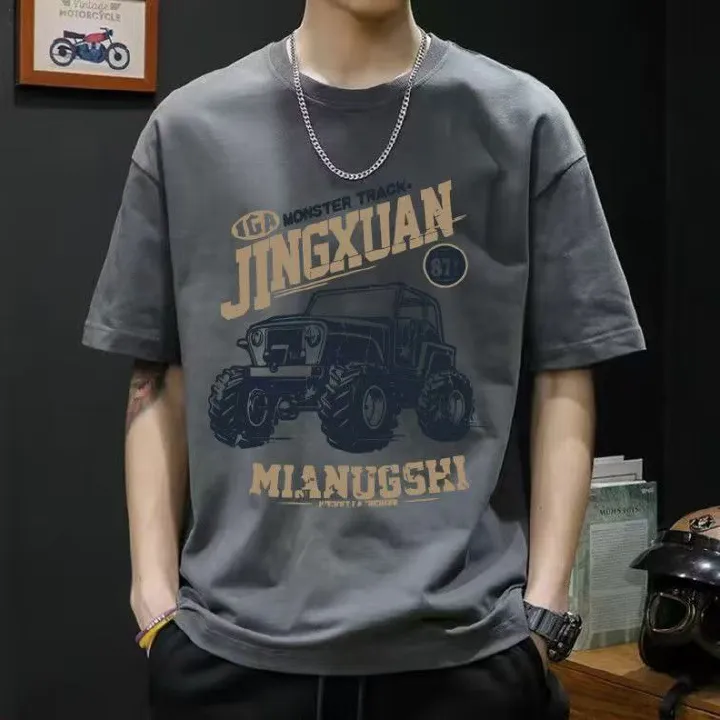 100% Cotton Cool Motorcycle Style T-Shirt for Men | High-Temp Print, No Peeling | Loose Fit Breathable Casual Tee | Trendy Streetwear for Summer