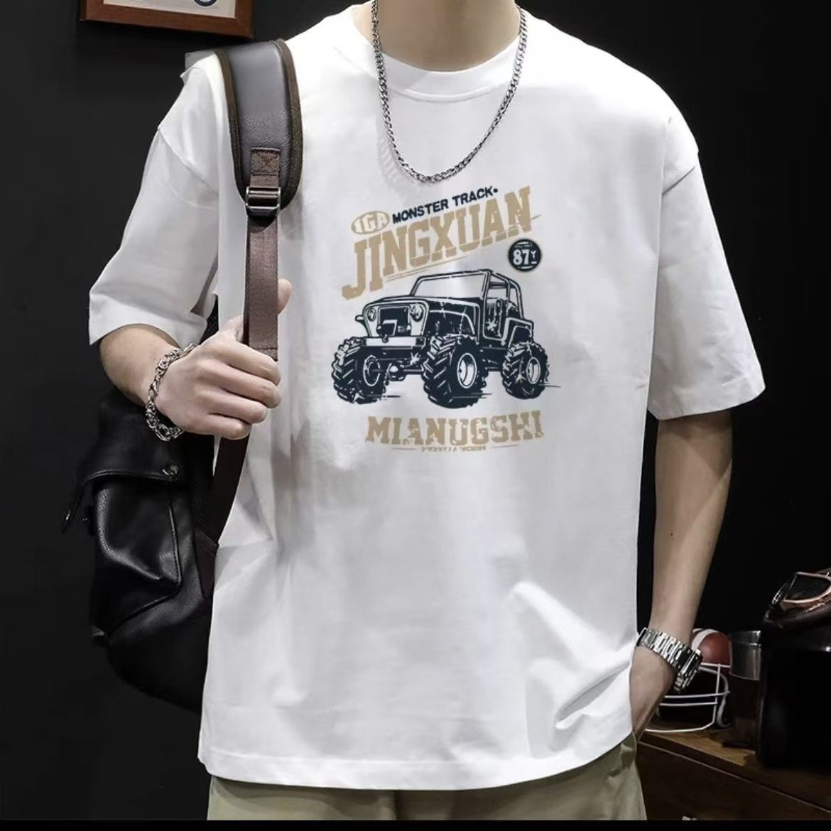 100% Cotton Cool Motorcycle Style T-Shirt for Men | High-Temp Print, No Peeling | Loose Fit Breathable Casual Tee | Trendy Streetwear for Summer