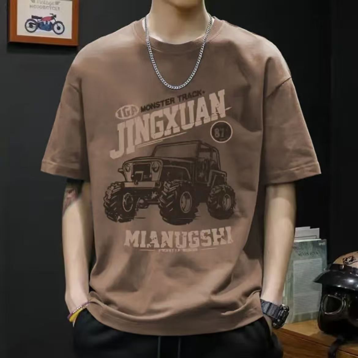 100% Cotton Cool Motorcycle Style T-Shirt for Men | High-Temp Print, No Peeling | Loose Fit Breathable Casual Tee | Trendy Streetwear for Summer