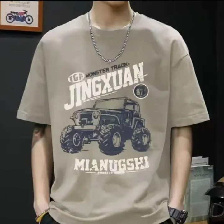 100% Cotton Cool Motorcycle Style T-Shirt for Men | High-Temp Print, No Peeling | Loose Fit Breathable Casual Tee | Trendy Streetwear for Summer